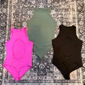 PINK Victoria's Secret Bodysuits - Vibrant Pink, Olive Green, Black bundle